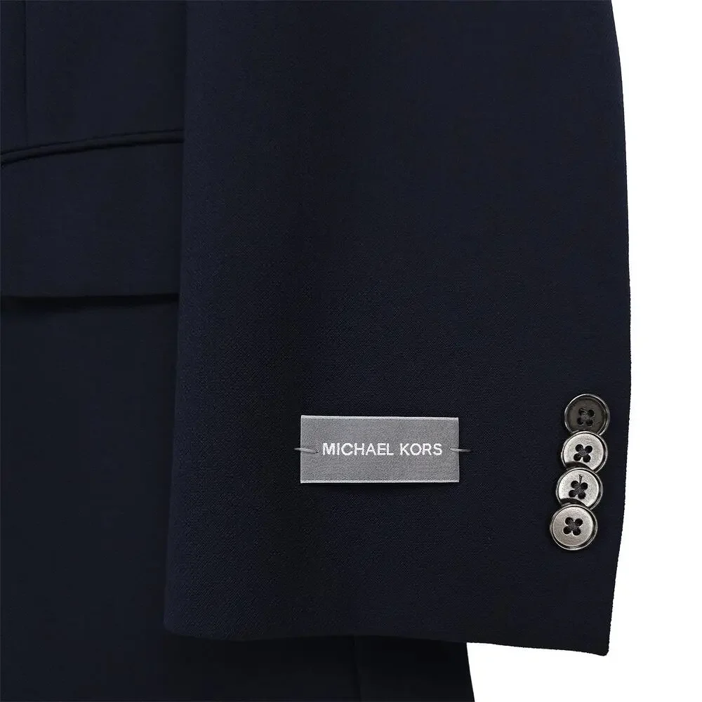 Michael Kors Mens Classic Fit Sport Coat Blazer 44L Navy Solid Textured Stretch